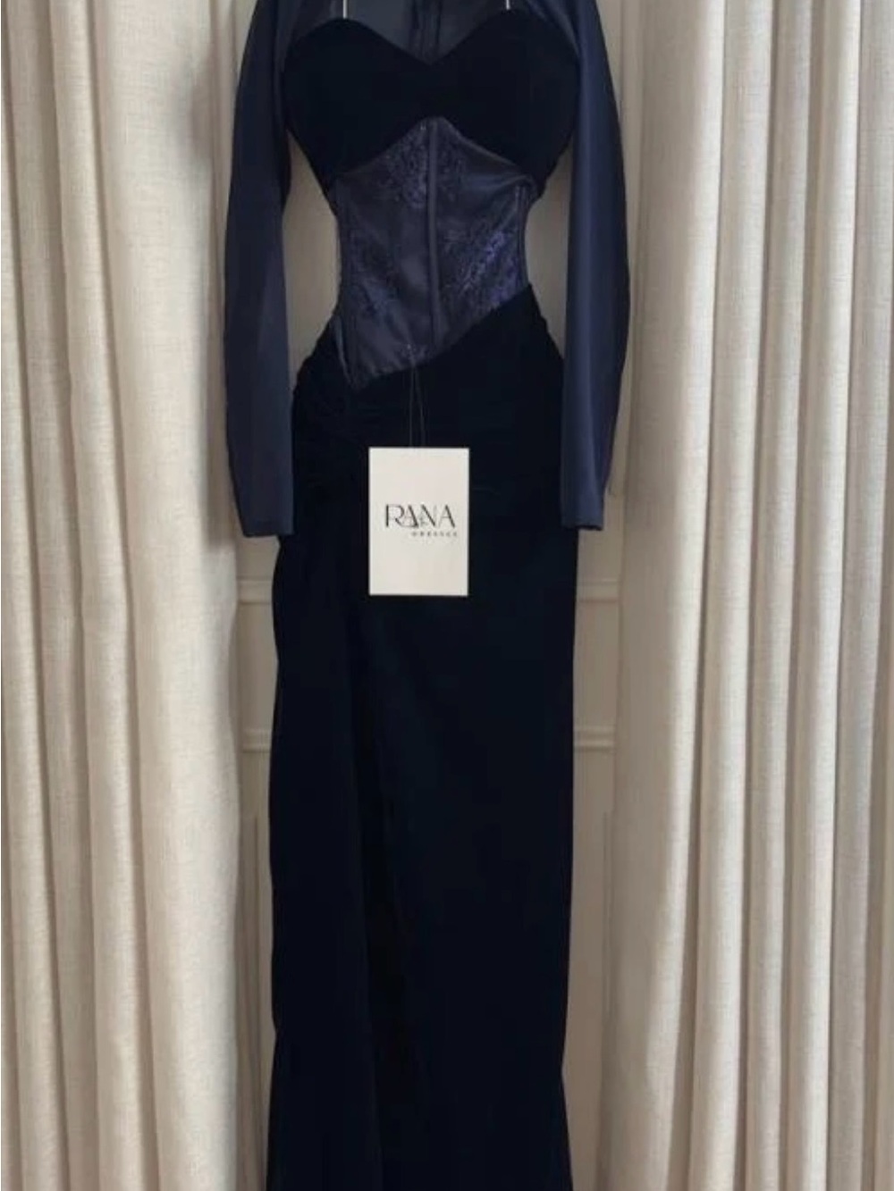 Dresses Navy Strapless Velvet Corset Evening Gown